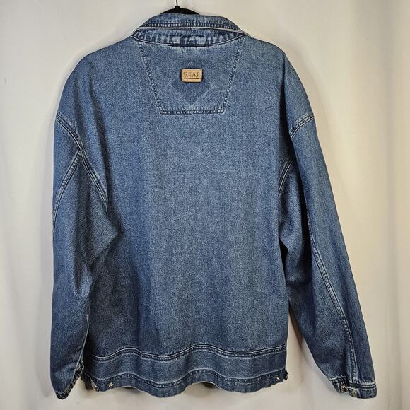 VTG 90s Coat Jacket Large Denim Oversized Puff Paint Embellished Southwestern - Picture 11 of 15